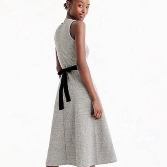 J. Crew Size 14 A Line Gray Dress Velvet Tie Belt EUC Back Zip Midi Length G8476 - Picture 2 of 14